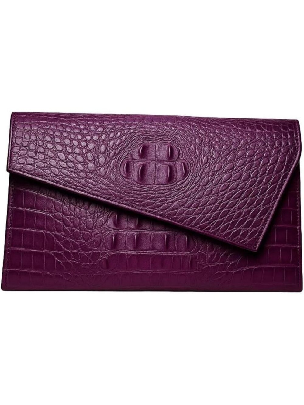 Women's Purple Leather Vegan Crocodile Clutch Purse Evening Crossbody Bags